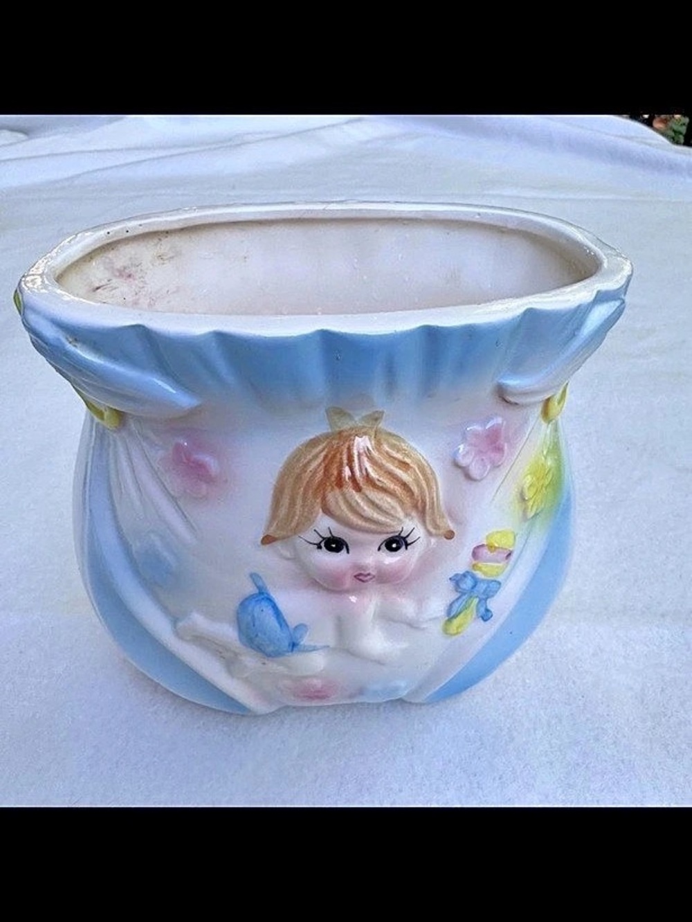Vtg Rubens Originals Japan 912 Baby Big Eyes Ceramic Nursery Planter